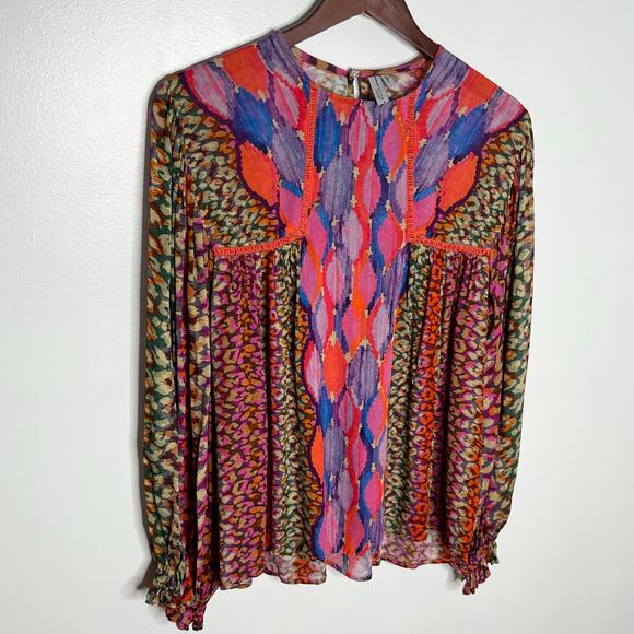 Anthropologie Blank London Miranda Peasant Blouse Small Pink Colorful Boho - Picture 4 of 11